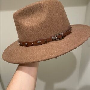 Brown Wide Brim Hat with Studded Band